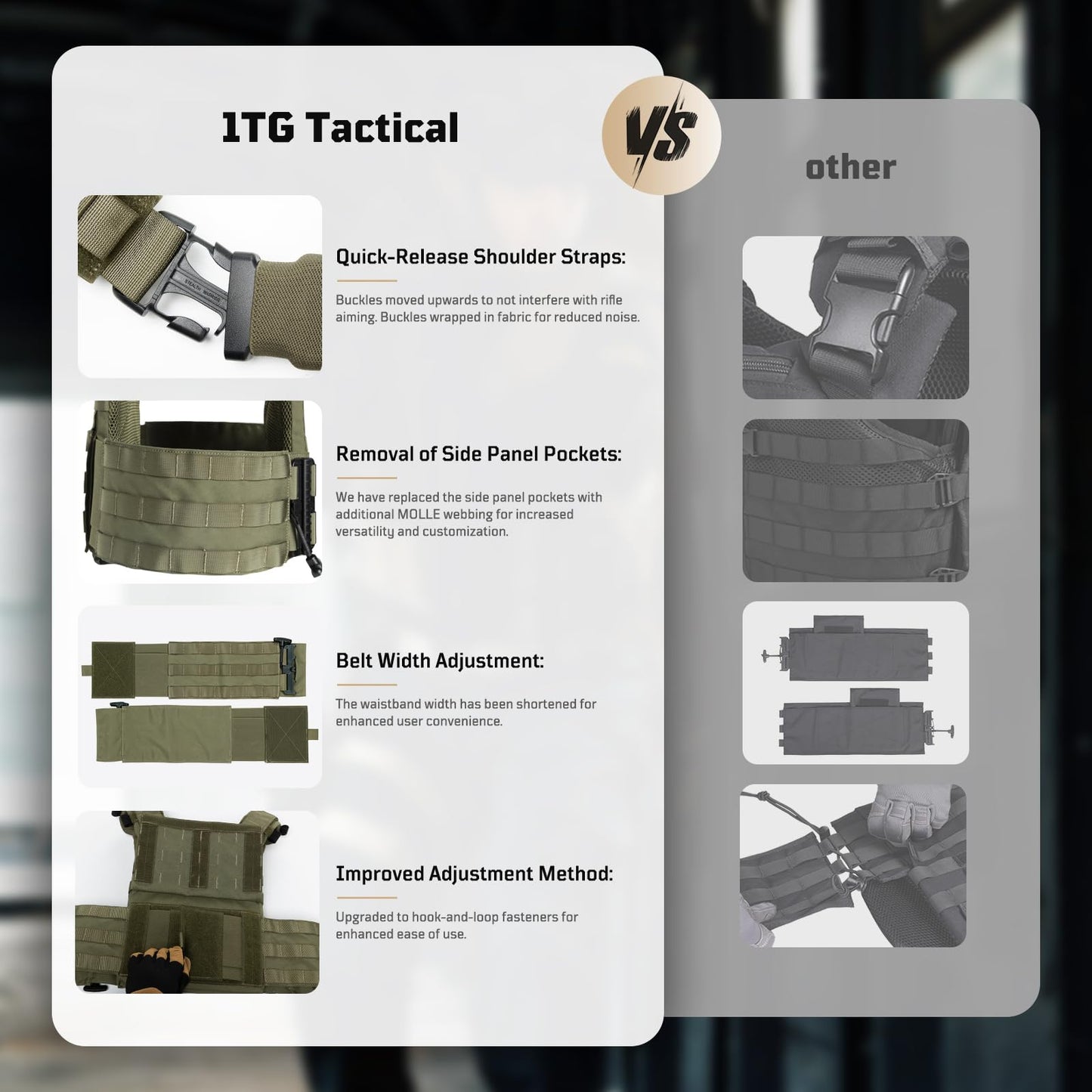 1TG Tactical Quick Release MOLLE Vest, Breathable Vest for Men, One Size Fully Adjustable