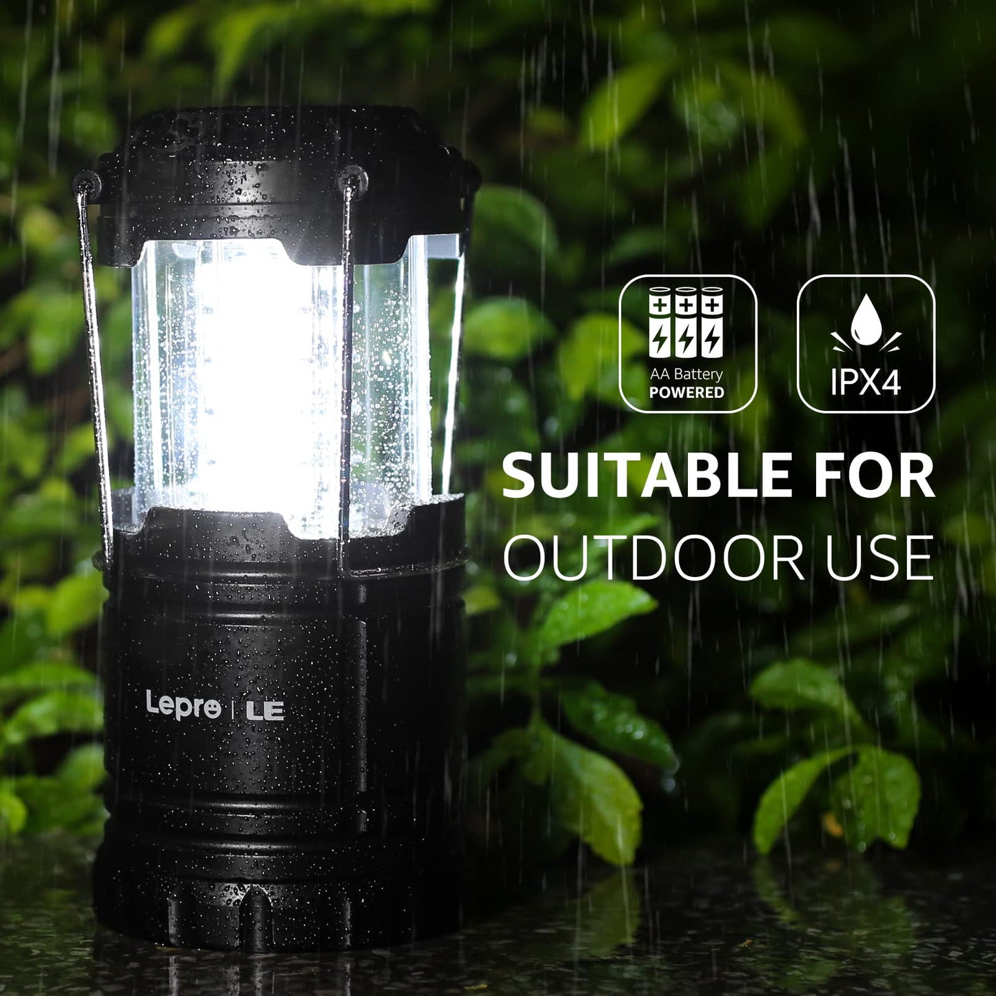Lepro Bundle - LED Camping Lanterns Battery Powered, Collapsible, IPX4 Water Resistant, 4 Packs & PR320019-2 Super Bright Head lamp with Motion Sensor, 230° Wide Beam & Adjustable