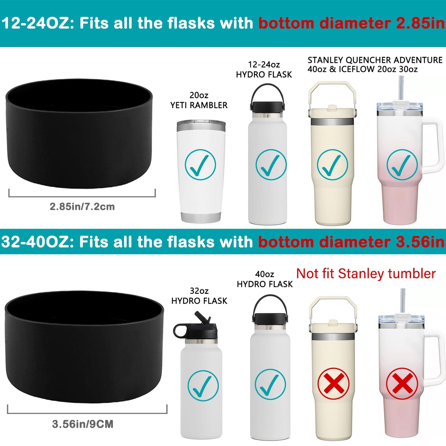 HEYSKAY Protective Silicone Boot for 12oz 16oz 18oz 21oz 24oz Hydro Flask Wide Mouth Water Bottle Bottom Protector and Other Brand Bottles with Bottom Diameter 2.85inch Water Bottle Accessories