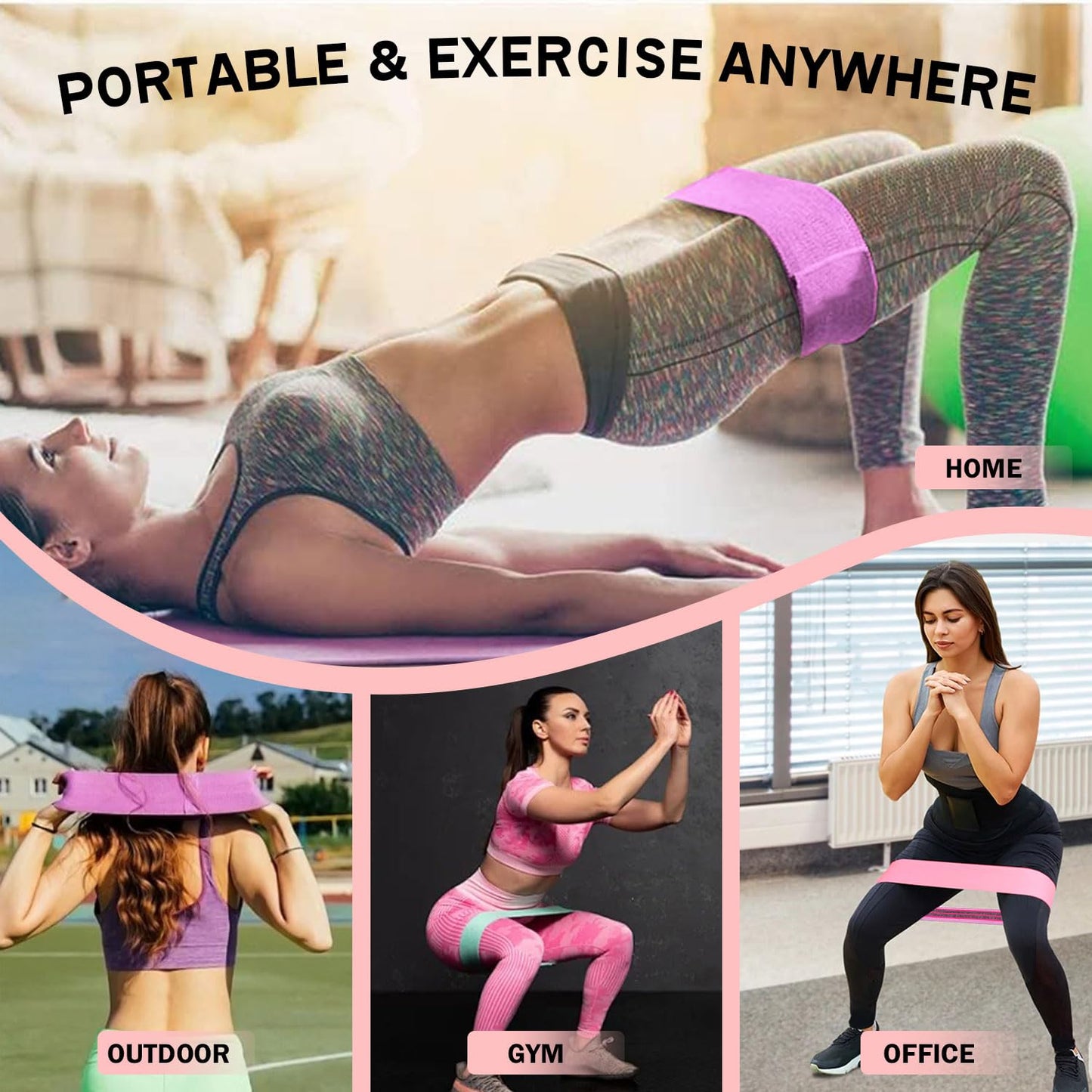 KANGFITER Non-Slip Fabric Resistance Bands for Working Out, Loop Exercise Bands for Booty Leg, Butt, Glute, Workout Bands with Tape Measure and Hair Ties for Home Gym Fitness, Yoga, Pilates