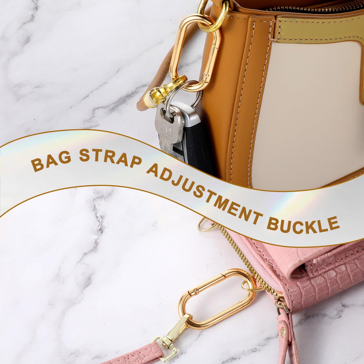 JJUNW 2Pcs Gold Carabiner, Gold Key Ring, Gold Carabiner Clip Oval Snap Clip, Metal Keychain Clip for Purse Strap Alloy Round Buckle Key Hook for Bags Purse Keychain Replacement