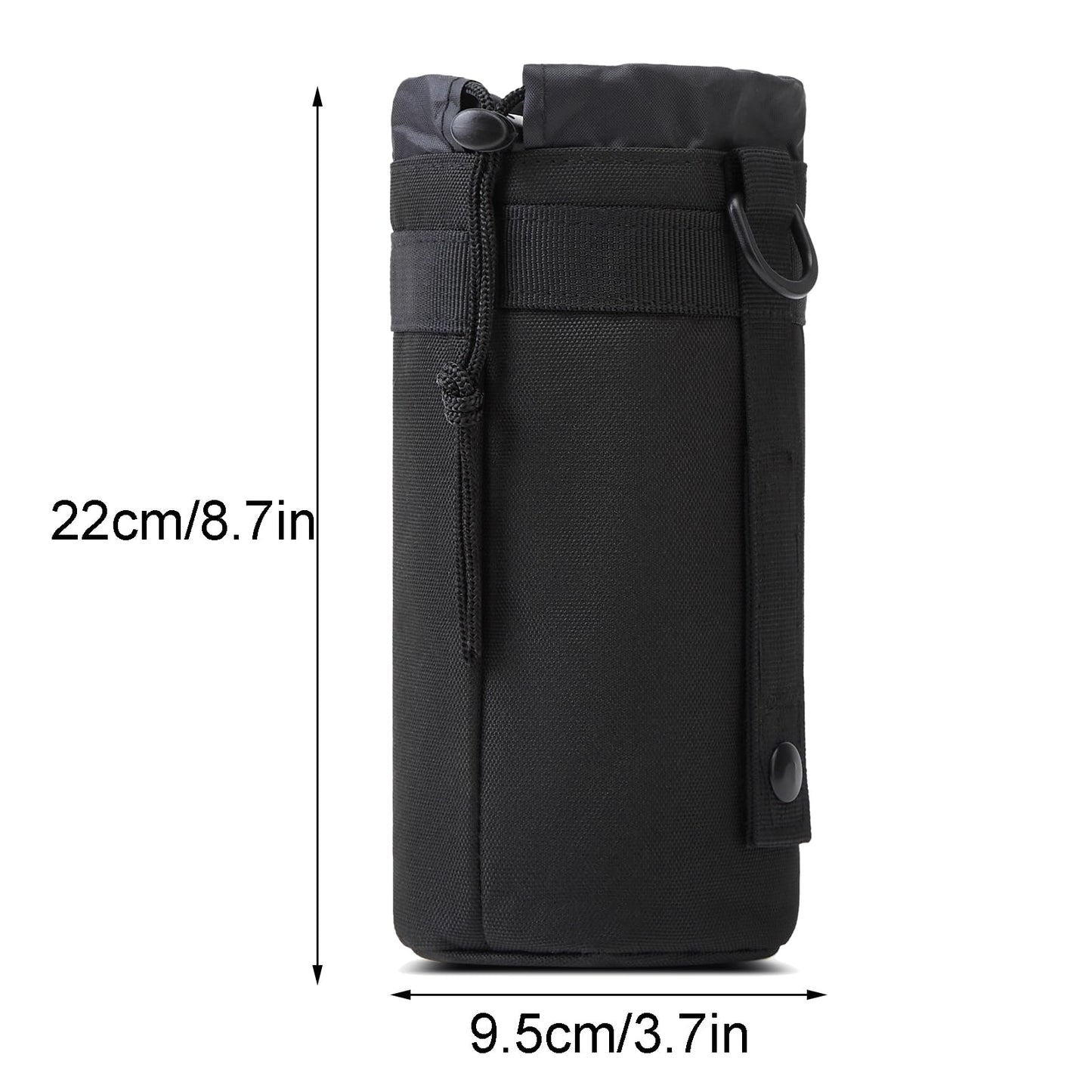 Lake Of Fire 2PCS Molle Nylon Tactical Water Bottle Holder, Drawstring Open Top (Black, Fits 10-40 Ounce Bottle)