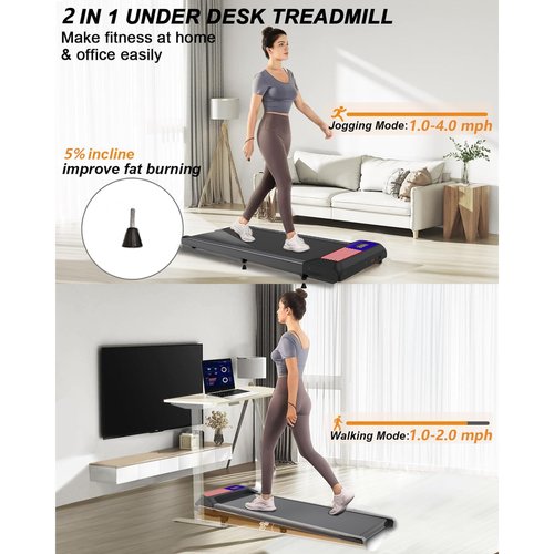UPREIGN 3 in 1 Treadmill, Portable Under Desk Walking Treadmill with Incline for Home/Office, Remote Control, LED Display