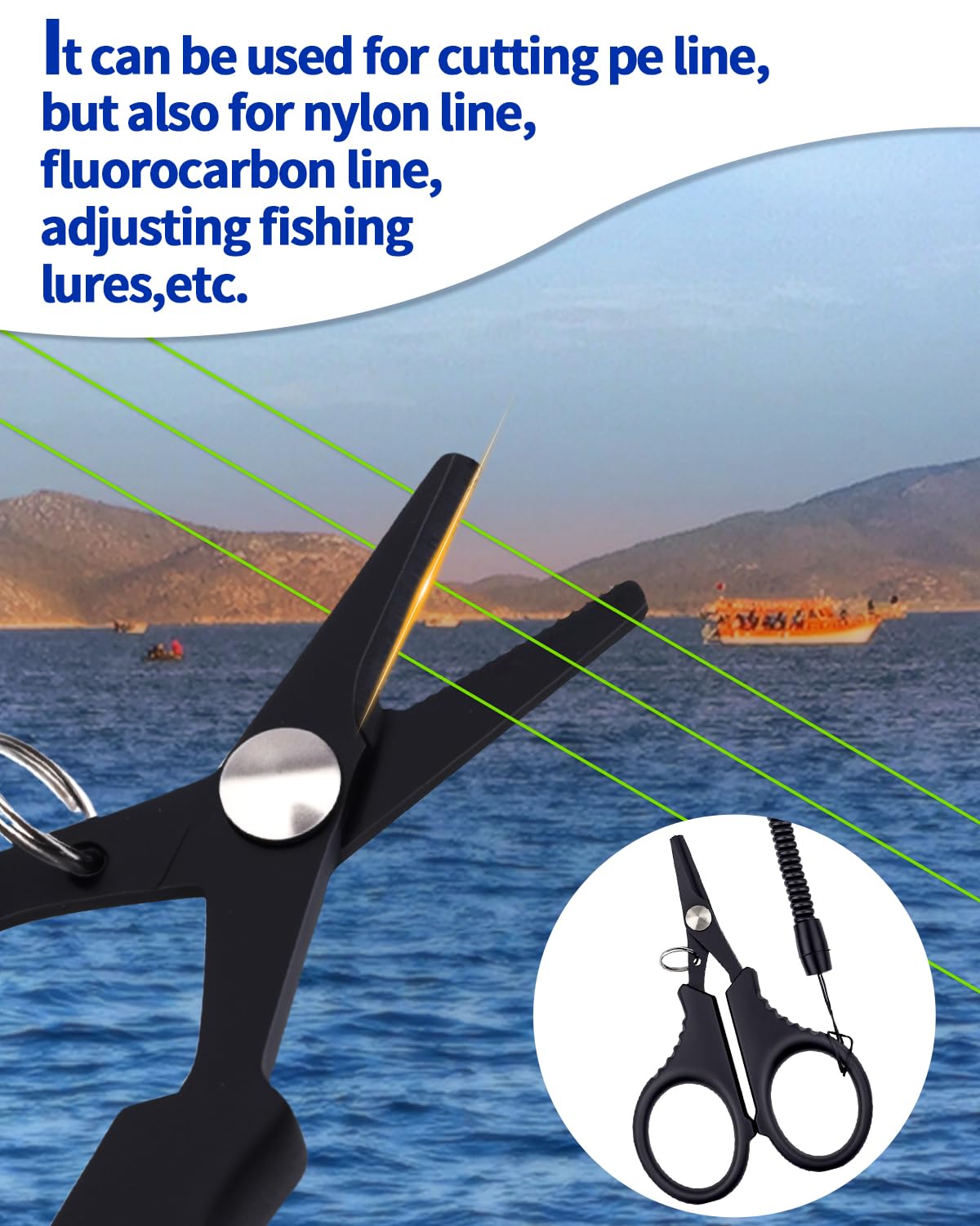 3 Pieces Fishing Scissors, Stainless Steel Fishing Line Cutter &braided Line Cutter, Cutters with Titanium Coating-Fishing with Hook and Retractable Coil Lanyards Fishing Accessories (Black)