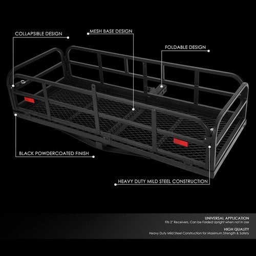 DNA MOTORING RHC-8315 Folding Hitch Mount Cargo Carrier Rack Rear Luggage Basket for 2" Hitch Vehicles,59" x 24" x 14"