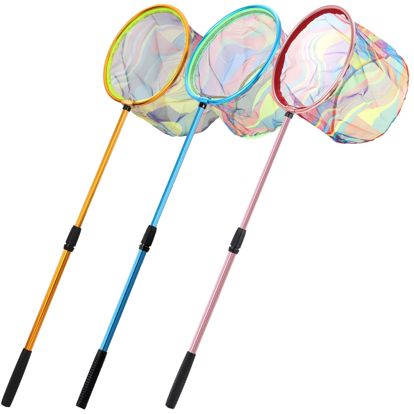 Kids Fishing Net, 3 Pack Telescopic Beach Nets with Aluminum Pole Handle, Butterfly Net for Kids, Fish Net Crab Nets Fishing Gear for Kids Youth, Outdoor Playing