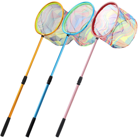 Kids Fishing Net, 3 Pack Telescopic Beach Nets with Aluminum Pole Handle, Butterfly Net for Kids, Fish Net Crab Nets Fishing Gear for Kids Youth, Outdoor Playing