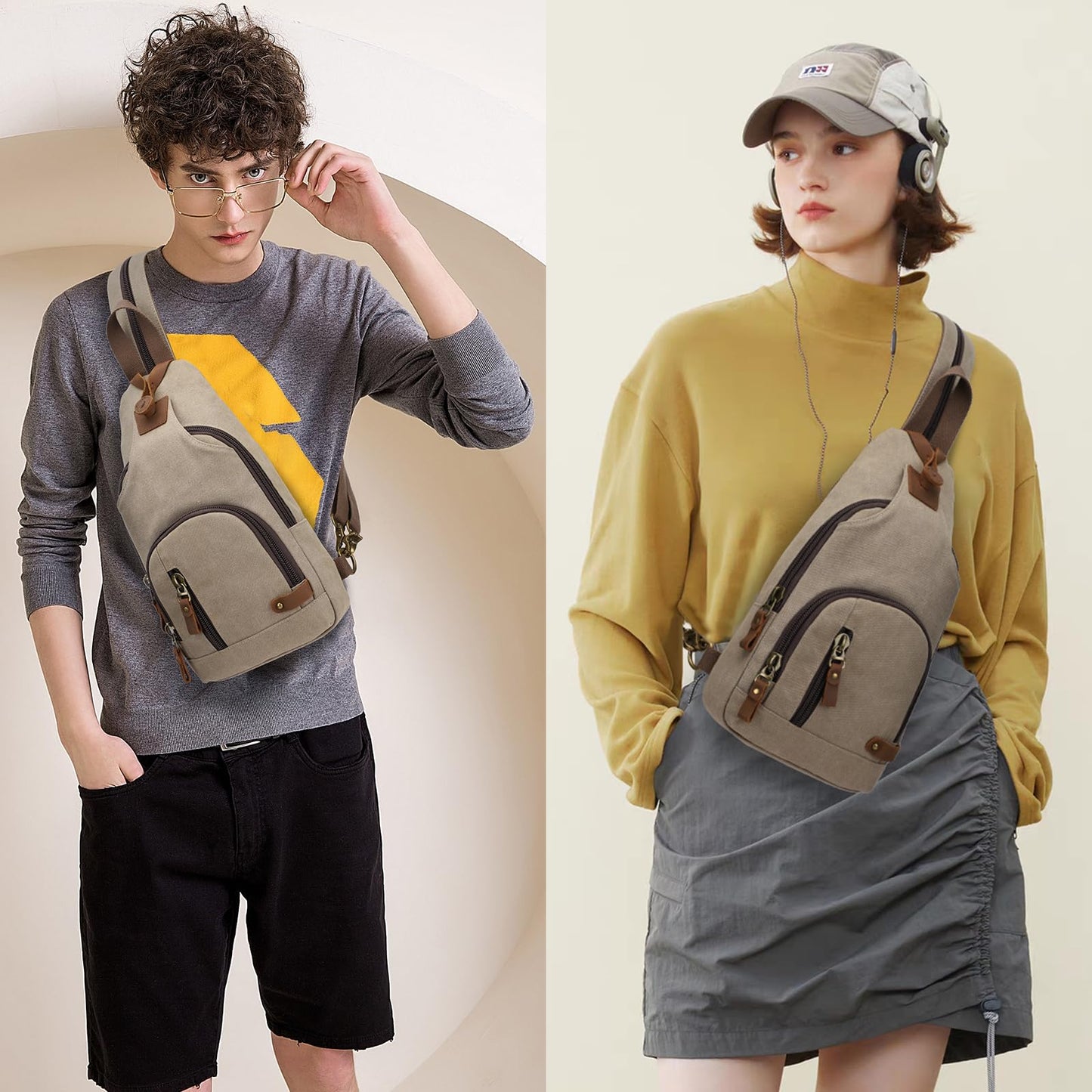 KL928 Canvas Sling Bag Crossbody Backpack Shoulder Casual Rucksack for Men Women