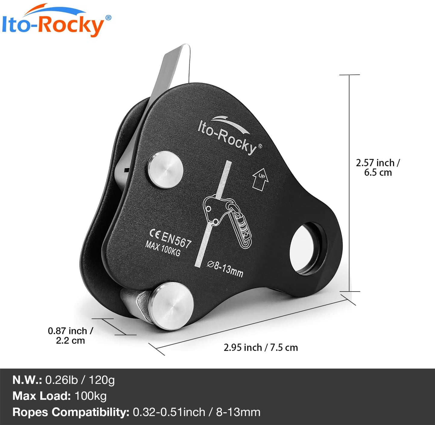 Ito Rocky Rope Grab - Fall Belay Device for Rope Climbing Arborist Rescue and Aerial Work