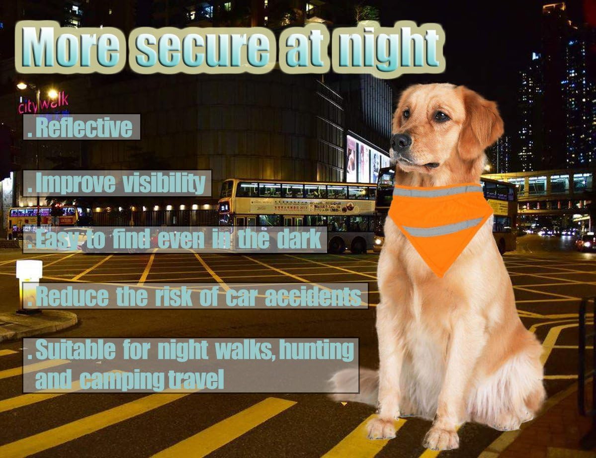 2 Pack Reflective Dog Bandana for Night Safety - High Visibility Adjustable Dog Scarf in Orange/Yellow, Fits Small Medium Large Dogs(Large)