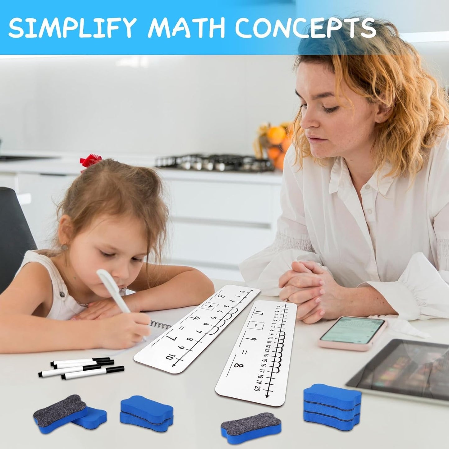 20 Pack Number Line Dry Erase Boards 4x12 Inch White Boards Lapboards with Lines Double Sided Numbers 0 Thru 10 and 20 Math with Black Markers Erasers for Students Teacher Supplies Classroom