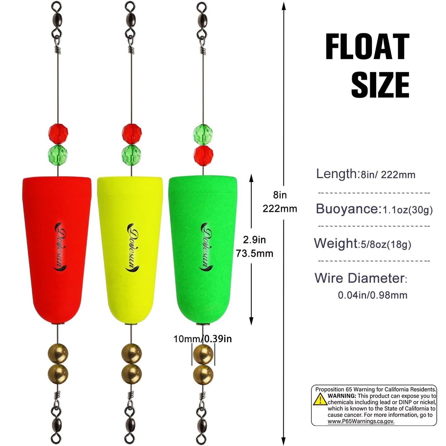 Dovesun Fishing Bobbers Popping Cork Weighted Fishing Floats Fishing Corks Popping Corks for Saltwater Freshwater A-Popper-Buoyancy:1.1oz(30g)-Float Length:2.9in/73.5mm*6pcs