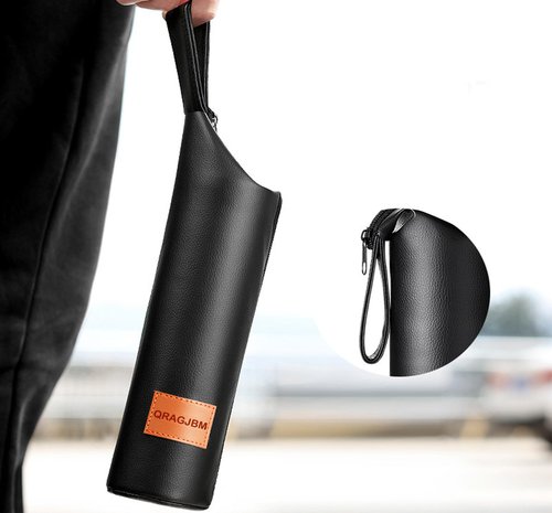 QRAGJBM Water Bottle Carrier Bag: Polyurethane Water Kettle Bag with Portable Zip,Small Water Boiler Cup Sleeve for Travel, Water Bottles Carring Case for Walking Traveling Business Trip, L11xW2.9Inch