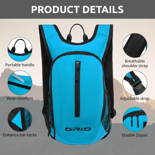 GRIO Lightweight Packable Daypack for Women Men, 15L Hiking Backpack, Water Resistant Daypack (blue)