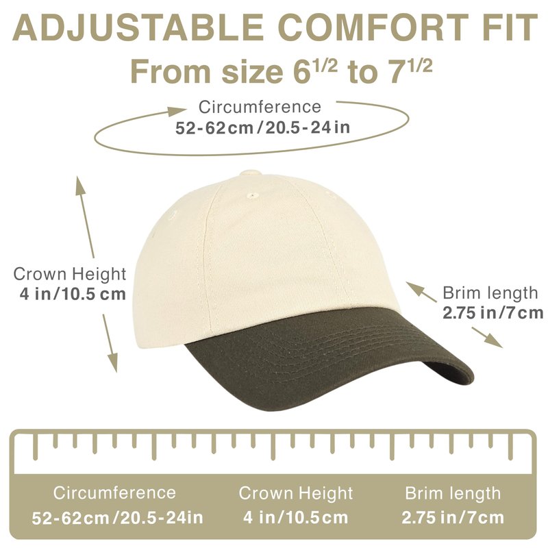 Vintage Classic Dad Hat Two Tone – 100% Cotton, Adjustable Metal Buckle Strap, Low-Profile Fit, Baseball Cap Unisex Stone Olive