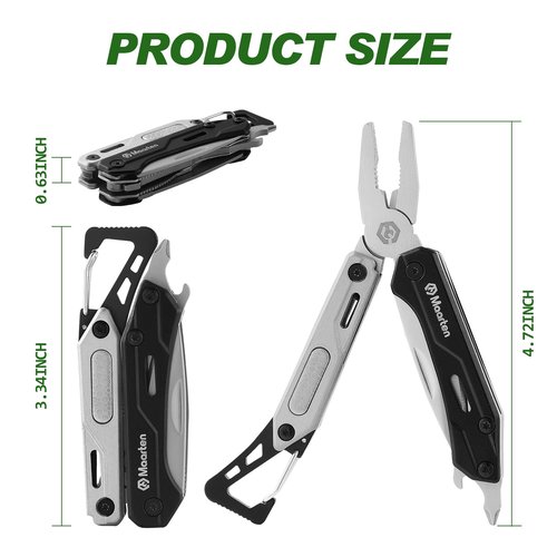 Maarten Mini Multitool, Lightweight 9 in 1 Professional Stainless Steel Multi Tool Keychain Pocket Pliers with Carabiner, Safety Lock Small Multitool with Bottle Opener