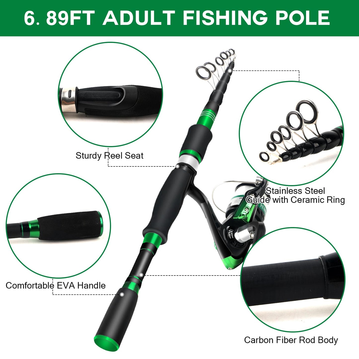 Family Fishing Pole Combo, 2PCS Portable Parent-Child Travel Fishing Kit, 6.89FT 4.92FT Telescopic Fishing Rod Spinning Reel Spincast Reel Baits Pliers Fish Lip Gripper Gift for Adults Kids Youth