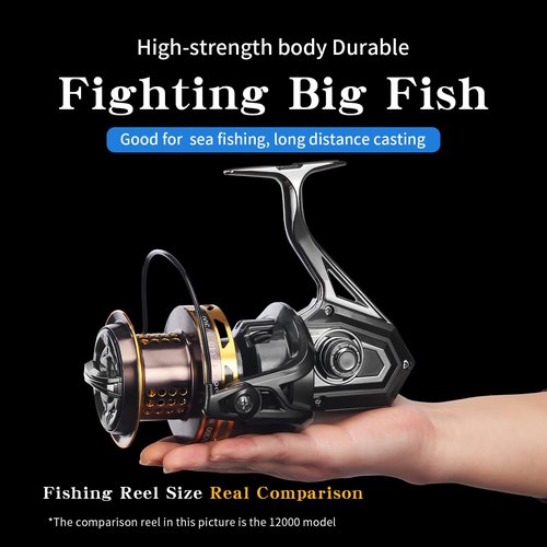 Big Game Surf Spinning Fishing Reel 8000/12000,20KG Drag Power Backlash-Free Bearings,Metal Reel Seat,Zinc Alloy Gear for Saltwater Inshore and Offshore Fishing (HT-surfBG-8000)