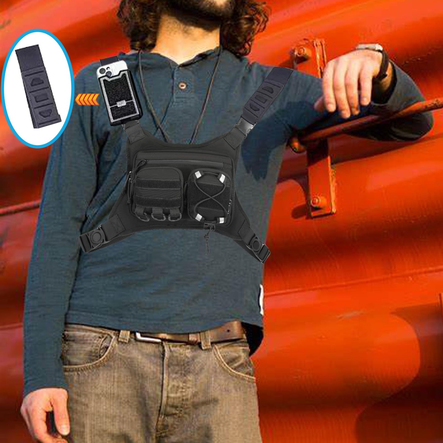 LarKoo Sports Chest Bag & Vest Holster for Men & Women - EDC Pouch Bag Fits Most Pistols, Adjustable IFAK Travel Chest Pack for Running, Hiking, Workouts... (Black)