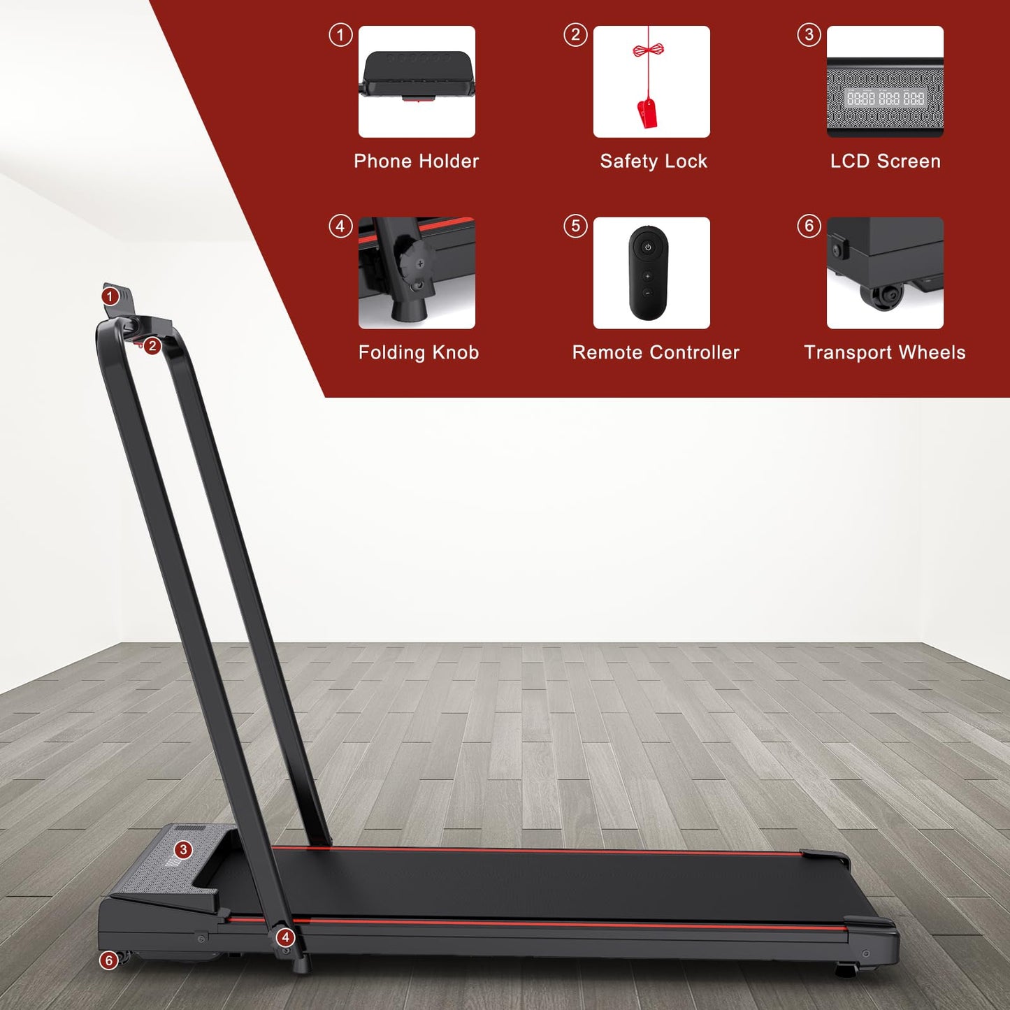 CITYSPORTS Folding Treadmill, 2 in 1 Folding Treadmill, Under Desk Folding Treadmill, Foldable Walking Pad with Handler, Running Treadmill