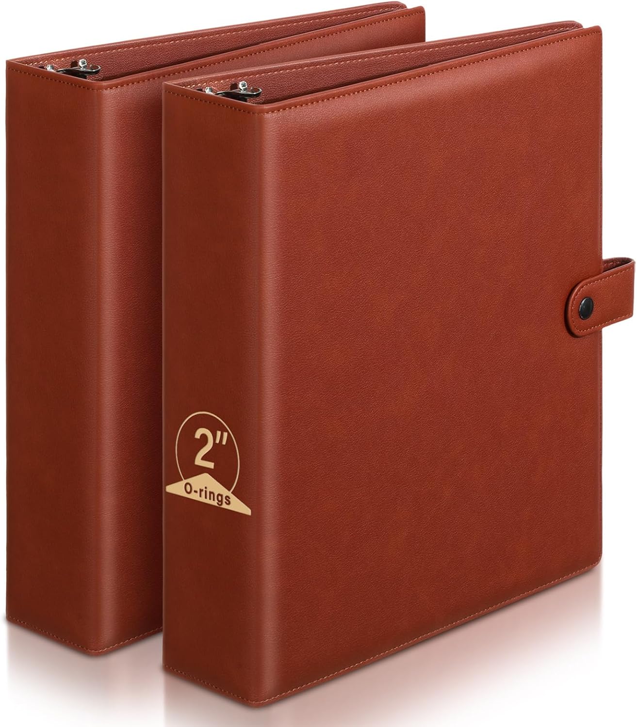 ReliThick 2 Pcs Leather 3 Ring Binder 2 Round Rings for 8.5 x11 Paper and Sheet Protectors Brown Binder Organizer Interior Pockets Snap Closure Letter Size