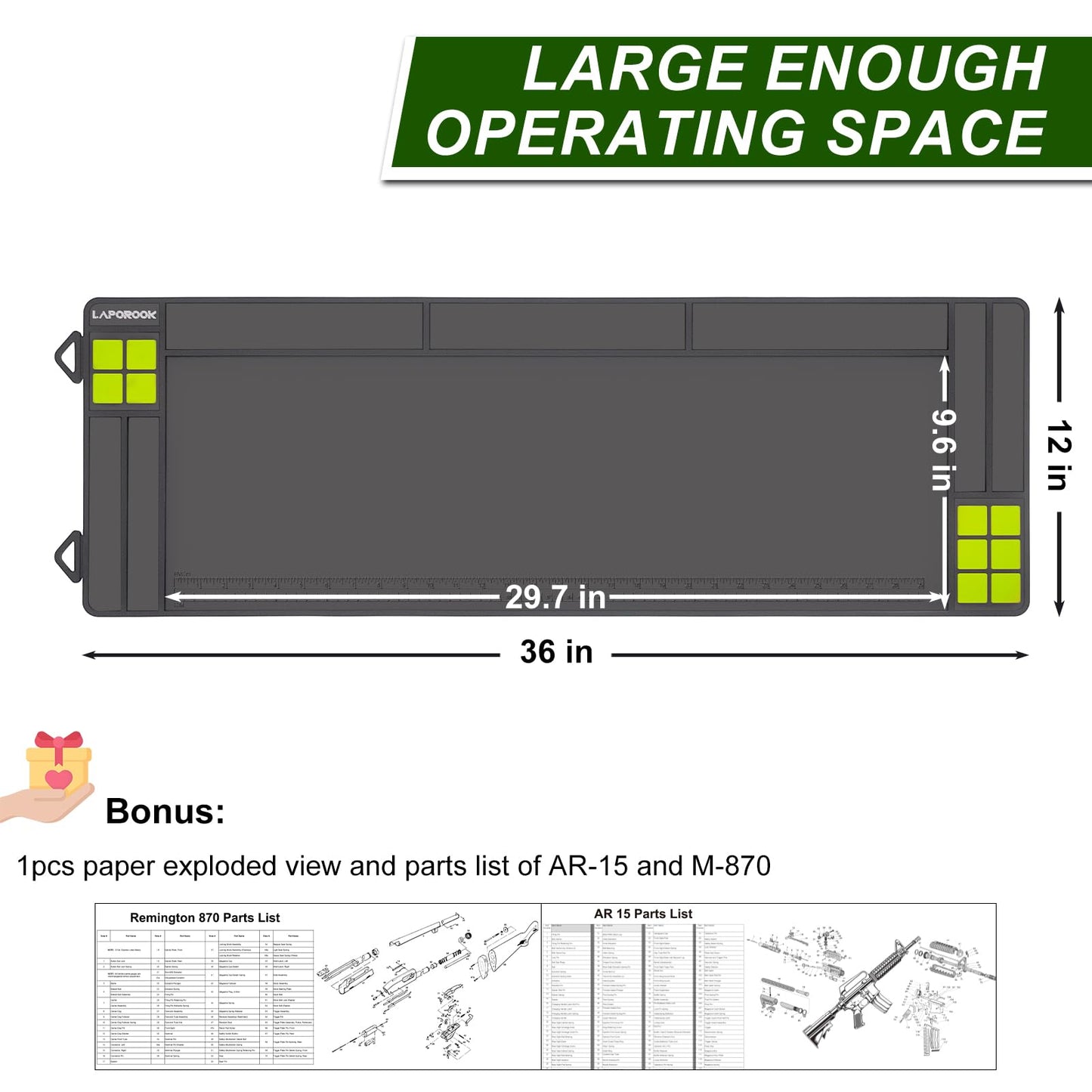 Laporook Gun Cleaning Mat, Rifle Shotgun Cleaning Mat Large, Magnetic Gun Maintenance Mat with Cleaning Supplies and Ruler, Universal Gun Cleaning Kit with Anti-Slip Rubber Cleaning Pad for All Guns