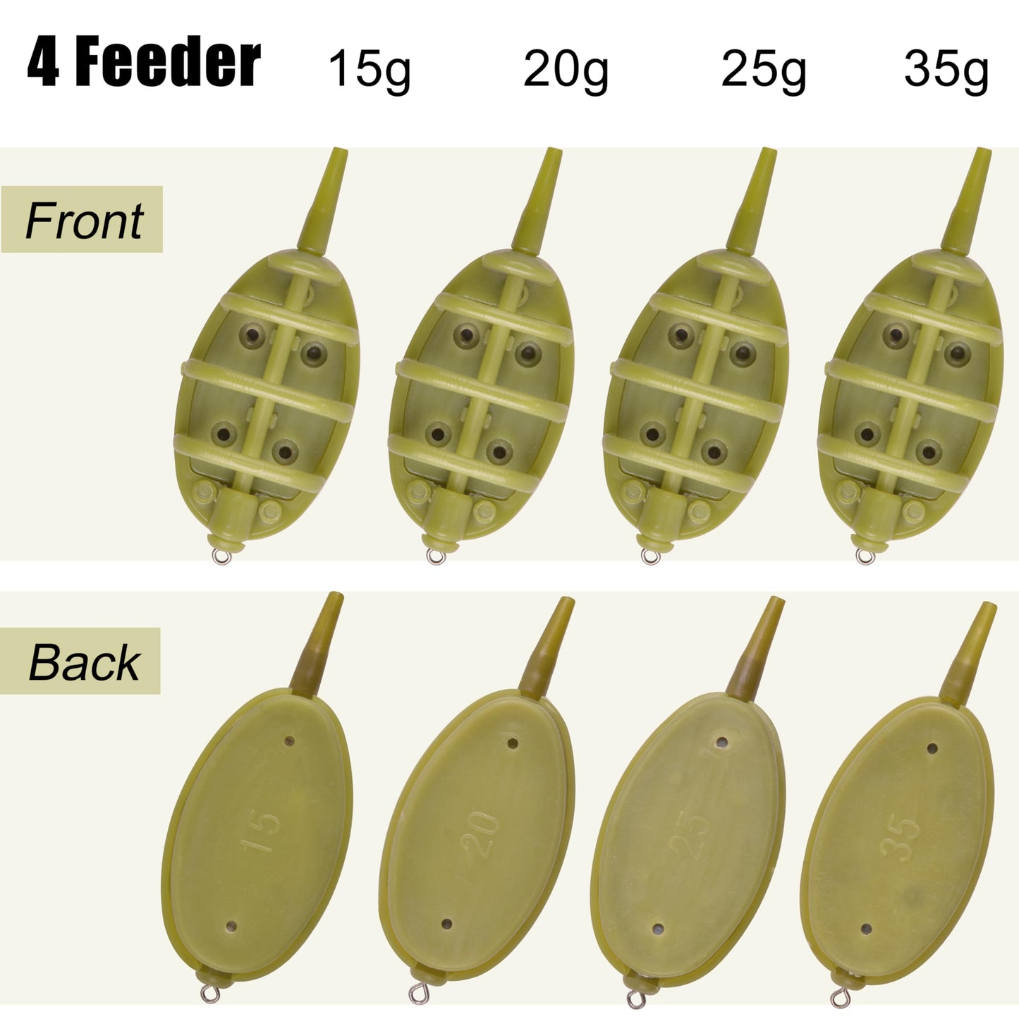 FUSIGO Carp Fishing Inline Method Feeders Set, 4pcs Inline Method Feeders with 1pc Quick Release Mould Holder Tool Carp Fishing Accessories Tackle Equipment 15g/20g/25g/35g