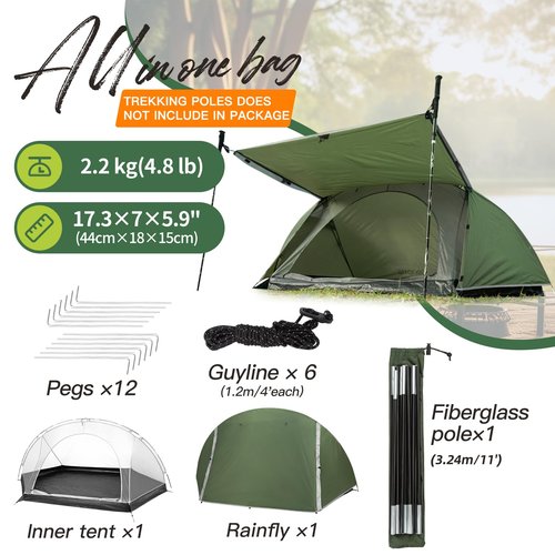 1 Person Tent for Camping, Backpacking Tent with Easy Setup, 3 to 4 Season Camping Tents, Lightweight Outdoor Tent for Hiking Mountain Hunting