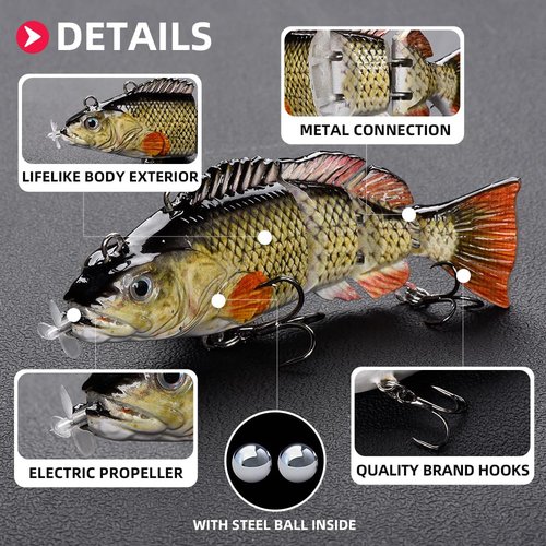Robotic Swimming Fishing Electric Lures 5.12" USB Rechargeable LED Light Wobbler Multi Jointed Swimbaits Hard Lures Fishing Tackle (Common Shad1(Upgrade 2023))