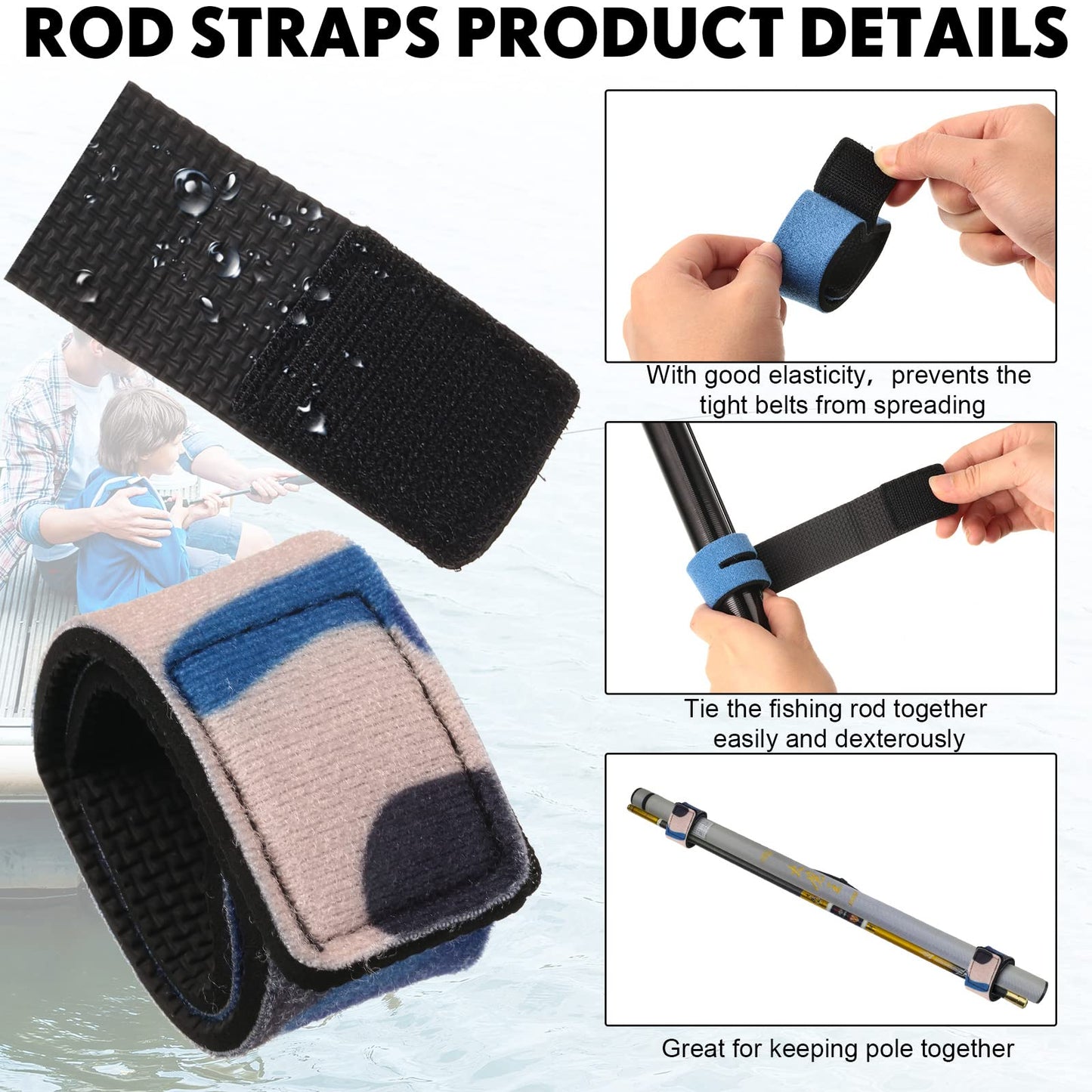 24 Pcs in Total, 12 Fishing Rod Sleeve and 12 Rod Strap, 66.93 Inch Braided Mesh Rod Socks Fishing Pole Covers with Rod Ties Straps for Fly Spinning Rod Casting Sea Rod Fishing Tool Accessories