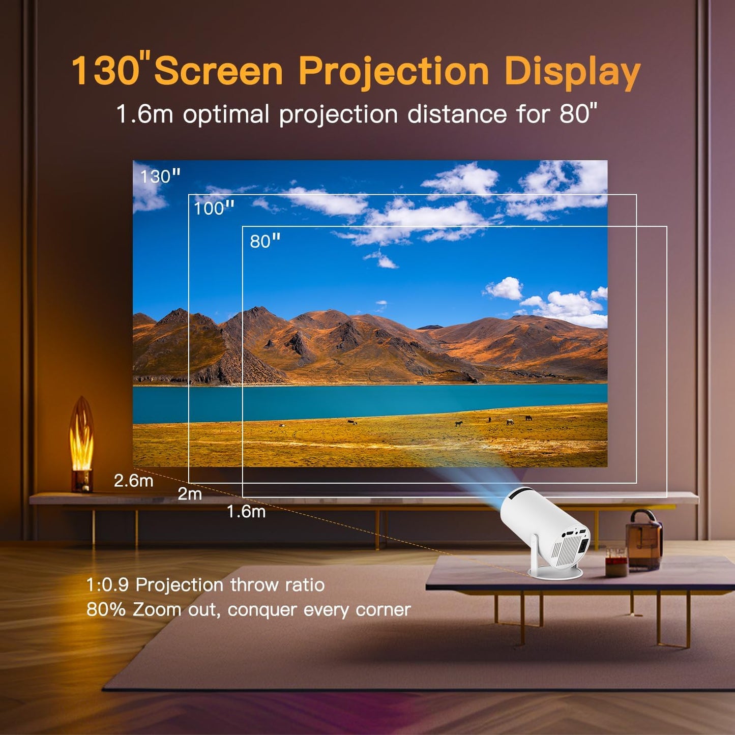 Mini Projector with WiFi and Bluetooth, Support 4K 1080P, 150 ANSI Portable Projector, Auto Keystone Correction, 40"-130" Screen Video Projector, Compatible with Smartphone,TV Stick,Laptop (HY300)