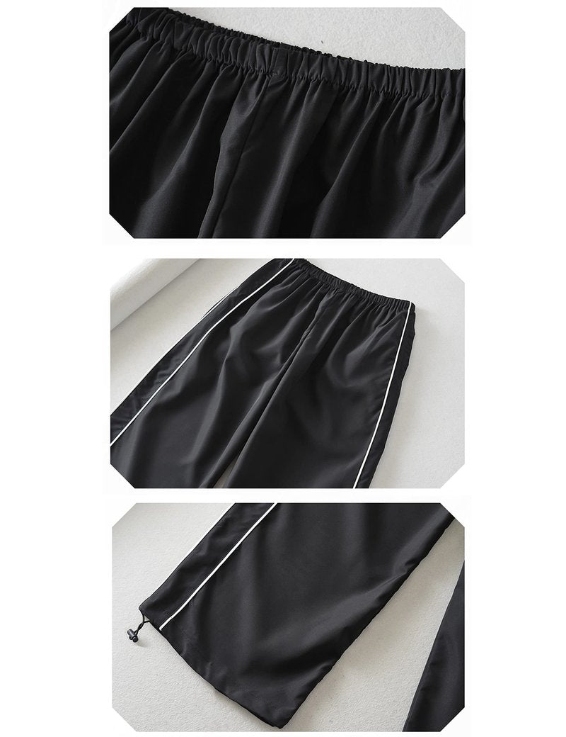 Shebote Womens Parachute Pants Wide Leg Baggy Y2K Elastic Waist Jogger Sweatpants Track Pants Streetwear(0046-Black-M)