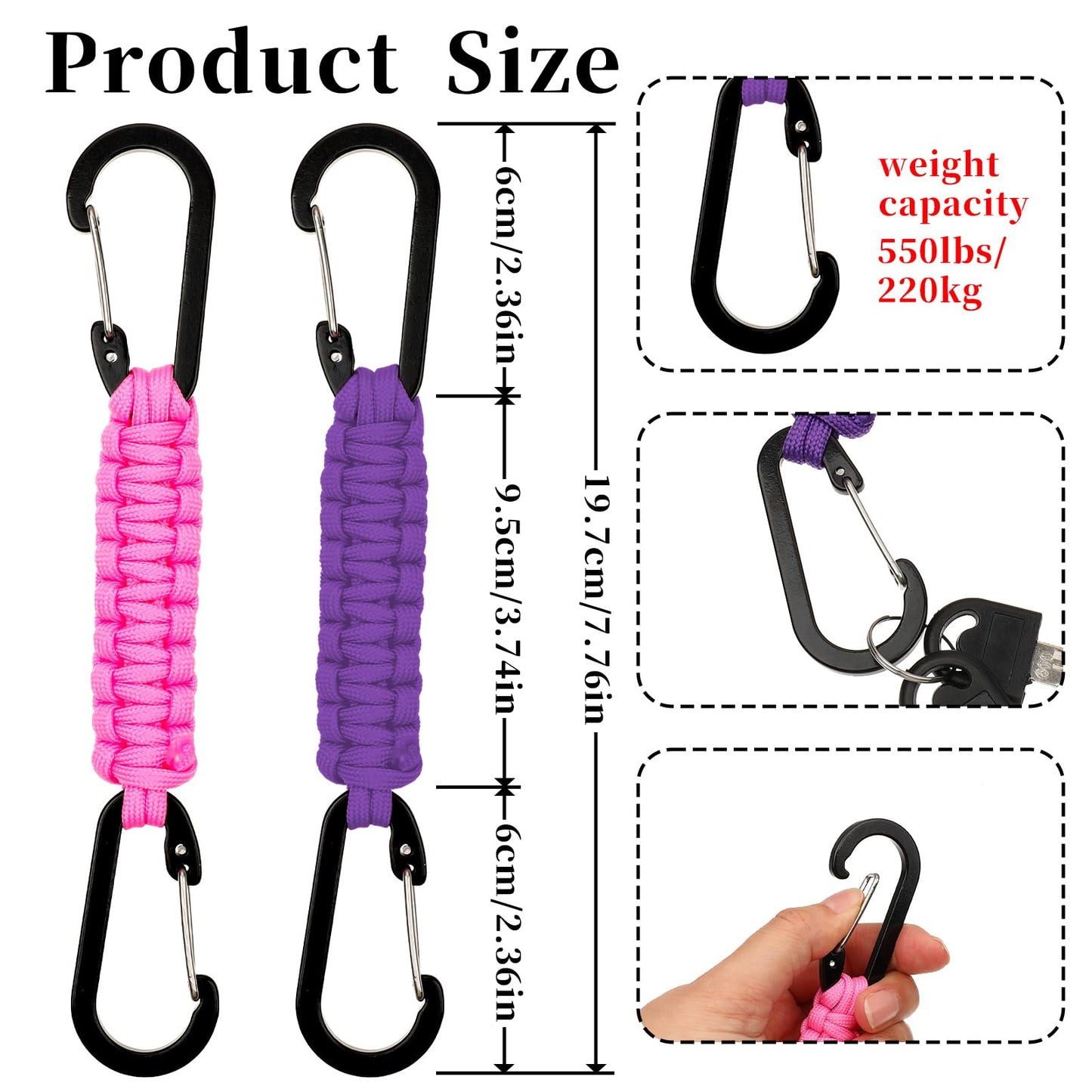Abeillo 4 Pack Paracord Keychain, Heavy Duty Lanyard Clip for Backpacks, Quick Release Key Clip for Men/Women, Braided 550 Paracord for Outdoor Camping, Hiking, Fishing