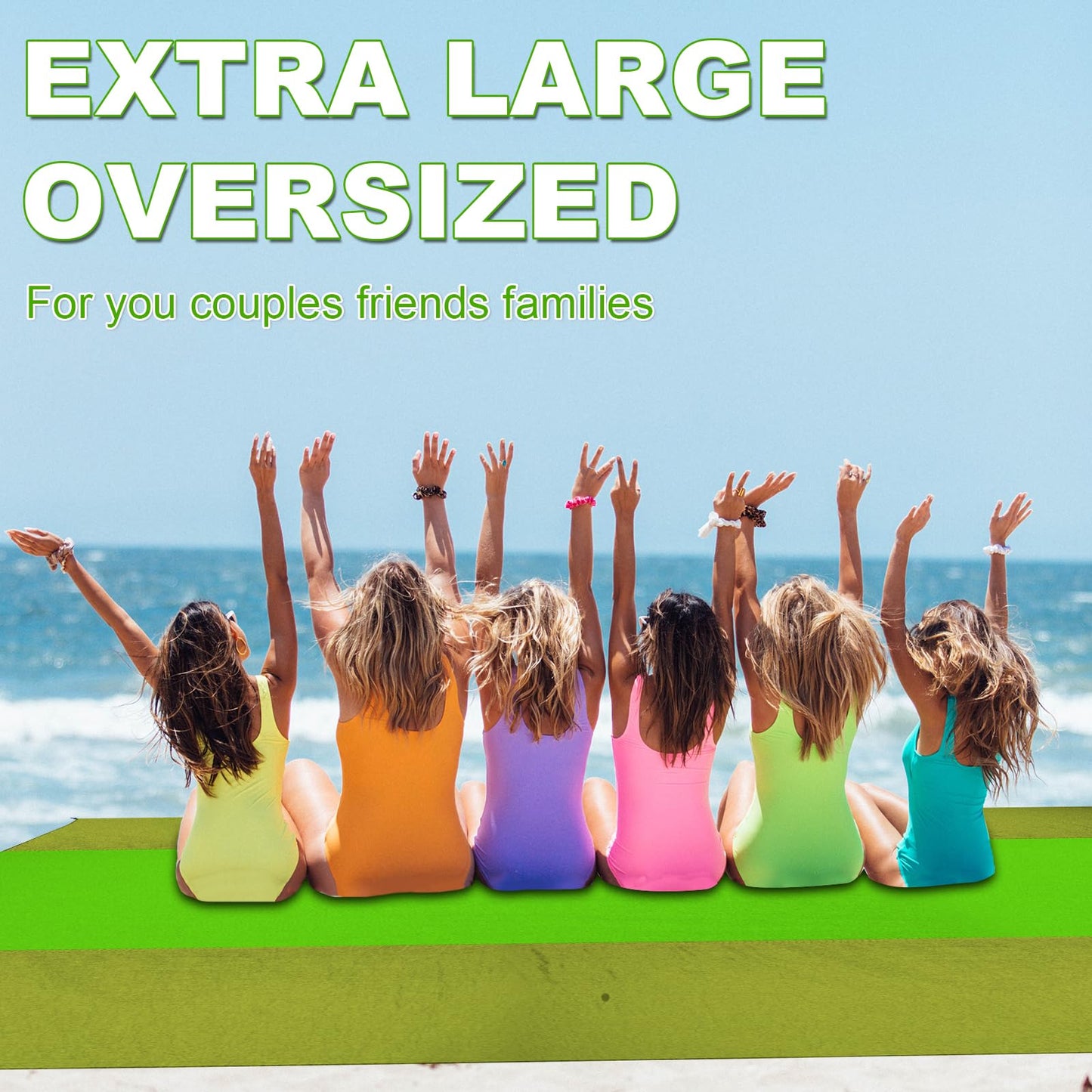 SZHLUX Beach Blanket,108" X 84" 1-5 Adults Extra Large Beach Mat, Big & Compact Sand Free Mat Quick Drying for Travel Camping Hiking Picnic Mat