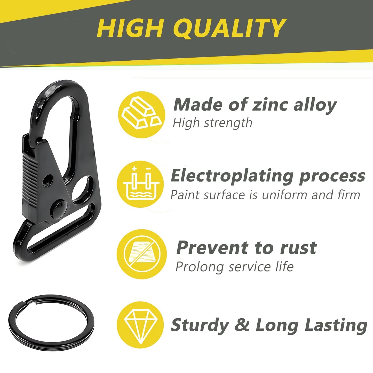 LUYADIN 16 Sets Metal Tactical Snap Hook Heavy Duty 1" Keychain Clip with Key Rings Car Keys Chain Clip for Paracord Bracelets Lanyard Necklaces Outdoors Bag Backpack Molle Bags Accessories