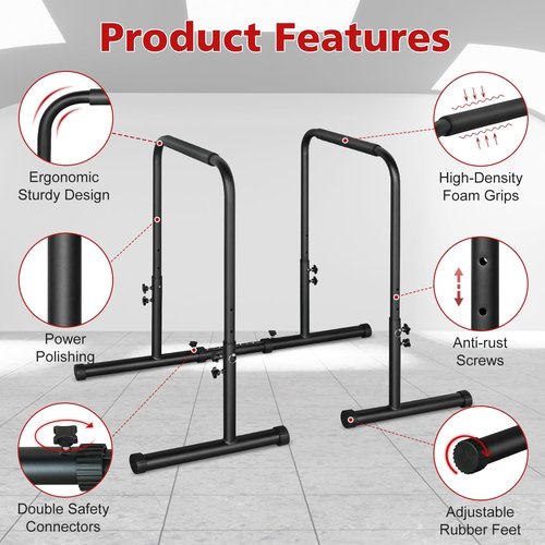LSKSSNG Dip Stand Station, Adjustable Height Dip Station for Strength Training, Heavy Duty Steel Parallel Push Up Stand, Home Gym Fitness Workout Dip bar Station,Tricep Dips, Pull-Ups, Push-Ups