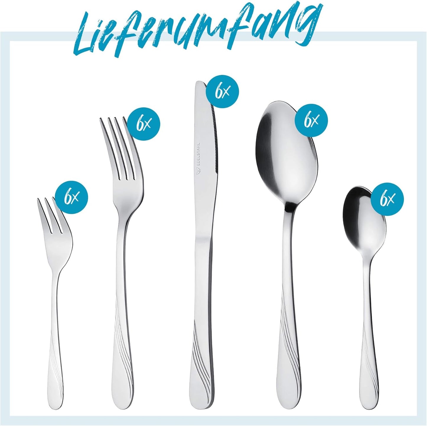 cutlery set for 6 persons made of stainless steel, table cutlery set, nickel free, stainless, hand polished, dishwasher safe - Stralsund Series