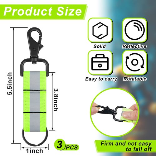 Sureio Reflective Firefighter Keychain with Reflective Patch Holder Ring Heavy Duty Swivel Snap Hook Firefighter Accessories (3 Pcs)