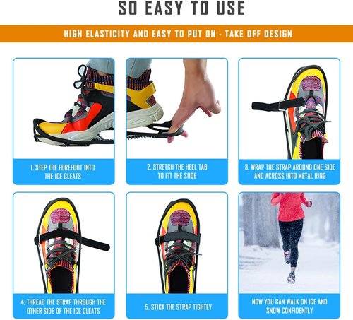 Ice Cleats for Walking on Ice Snow, Crampons Traction Grips Spikes for Shoes Boots, Anti-Slip Flexible Footwear Grippers for Climbing Hiking Fishing Outdoor Running with 2 Adjustable Straps