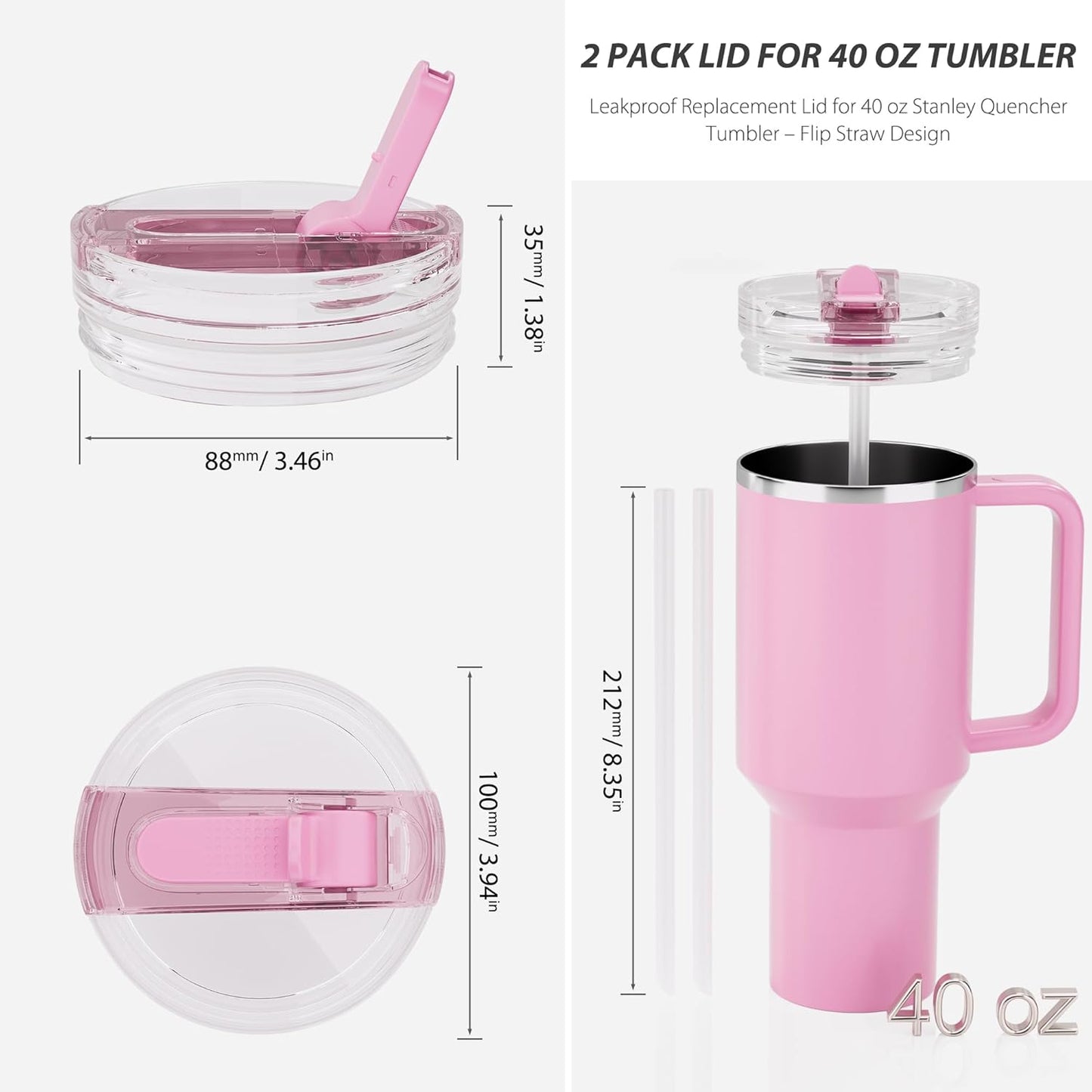 Stanley 40 Oz Quencher H2.0 | 2-Pack Leakproof Replacement Lid – Black