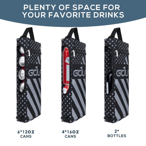 Golf Cooler Bag Plus Ice Pack Soft Sided Insulated Cooler Bag- Holds 6 Pack of Cans or 2 Wine Bottles - Grey Camo Golf Beer Sleeve Black Fits Discreetly in Golf Bags