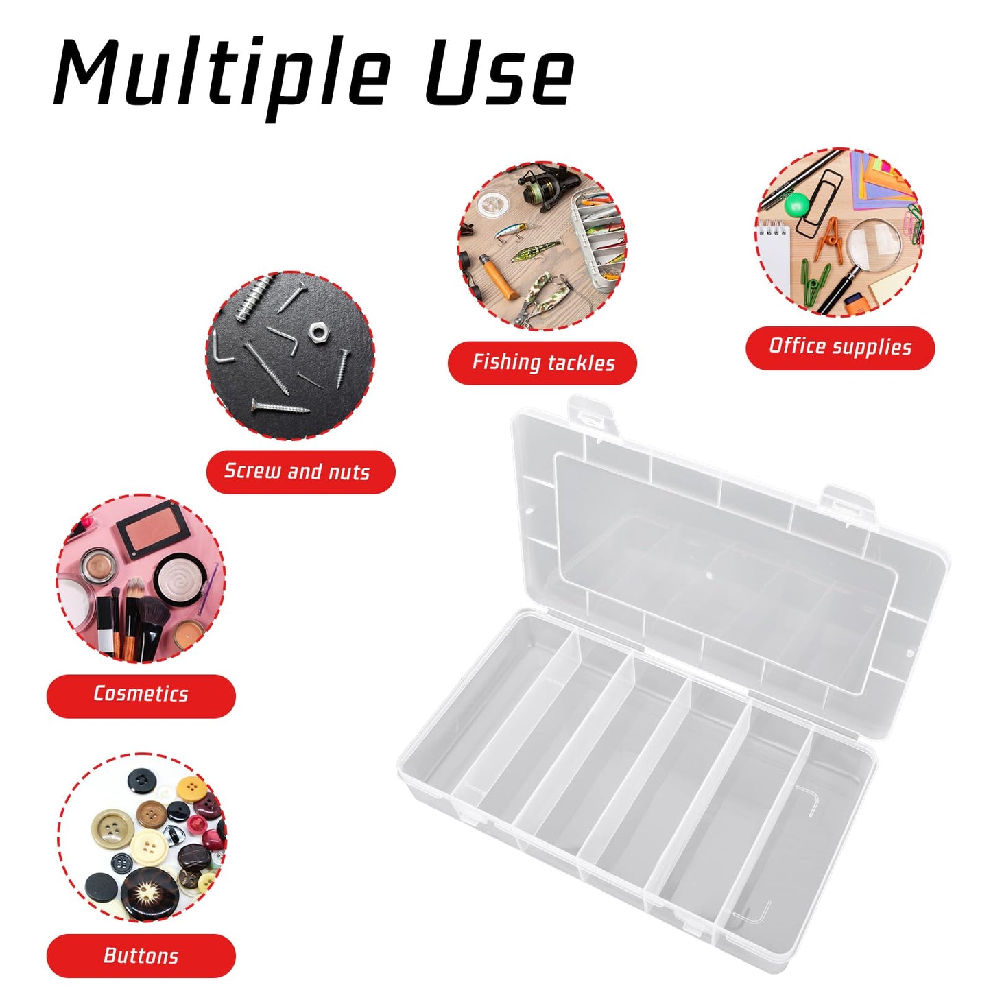 2 Pack Tackle Box Organizer 6 Grids, Clear Plastic Fishing Tackle Box, Compartment Storage Box, Craft Organizer for Lure Bait Hooks Storage Screws Nail Pins(8.18×4.64×1.29inch)