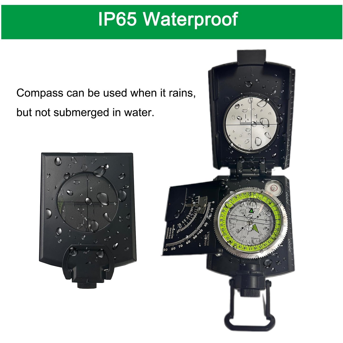 Lensatic Compass Military Grade, JYEASTZ Sighting Clinometer Compass for Hiking, IP65 Waterproof Professional Outdoor Compass Durable Boy Scout Compass with Carry Bag (Black)