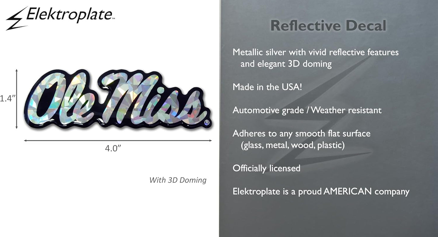 Elektroplate Officially Licensed Ole Miss Red Reflective Decal | Premium 3D Doming All Weather Sticker for Car, Water Bottle, Laptop, Tablet, Window, Cooler, Bumper, Toolbox, Phone | Made in The USA