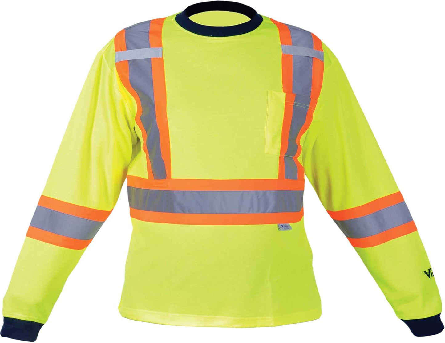 Viking Men's Safety Hi-Vis UPF Cotton Lined Long Sleeve Shirt with 2" Vi-brance Reflective Tape Over 4" Contrasting Tape