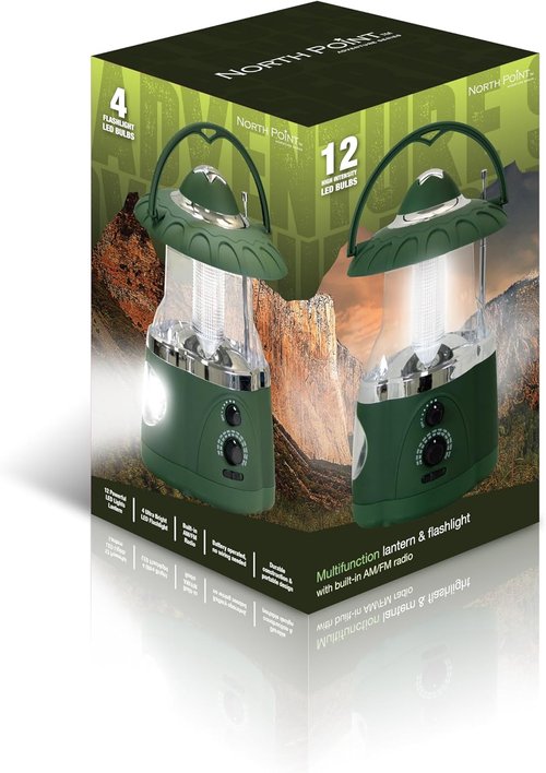 12-LED Lantern with 4-LED Flashlight & AM/FM Radio - Green Camping Light