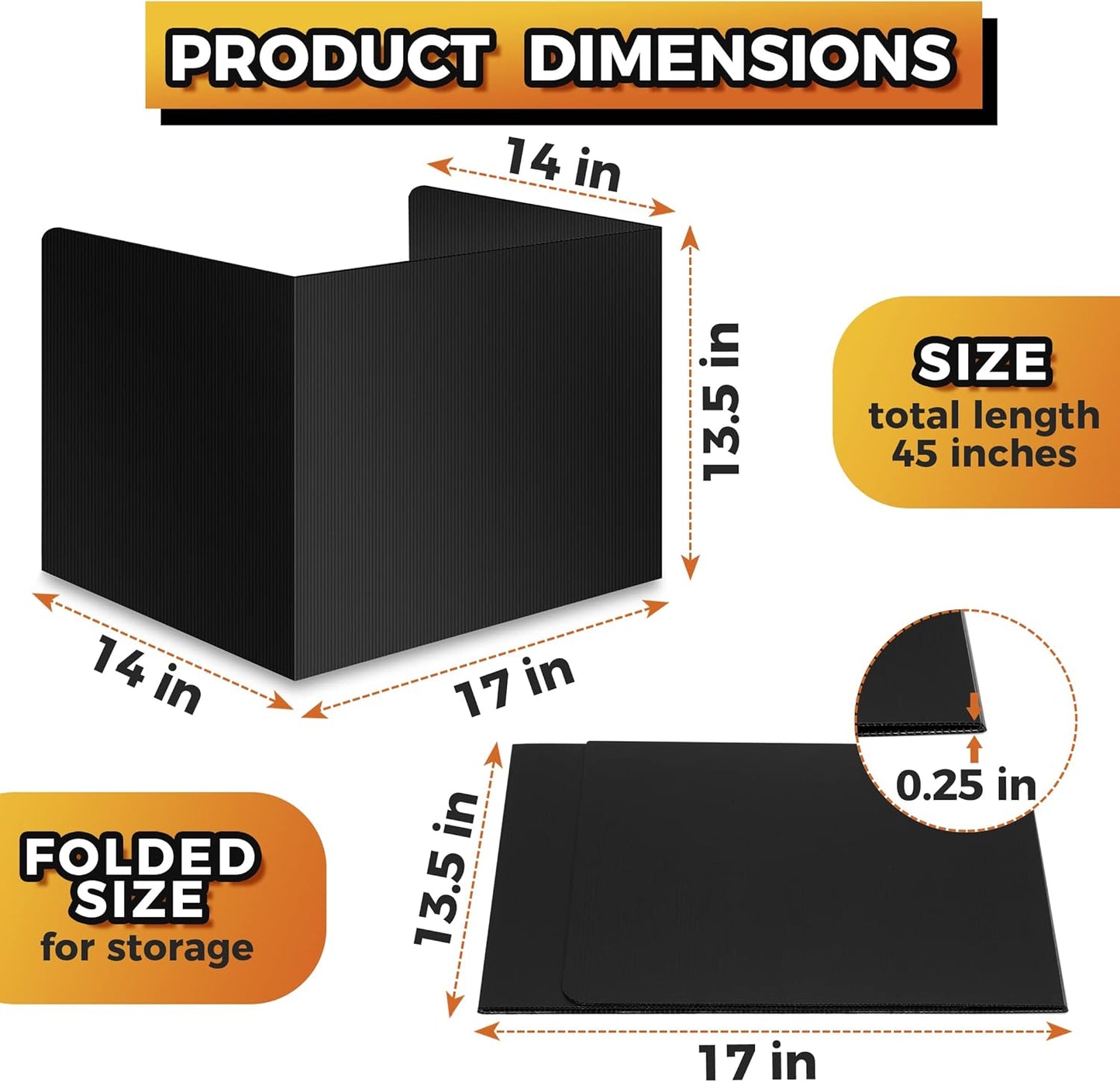 22-Pack Desk Dividers for Students - Durable & Waterproof Plastic Study Carrel Divider, Classroom Folders Teacher Supplies, Easy-to-Clean Plastic Privacy Shield Folder Boards for Student Desks, Black