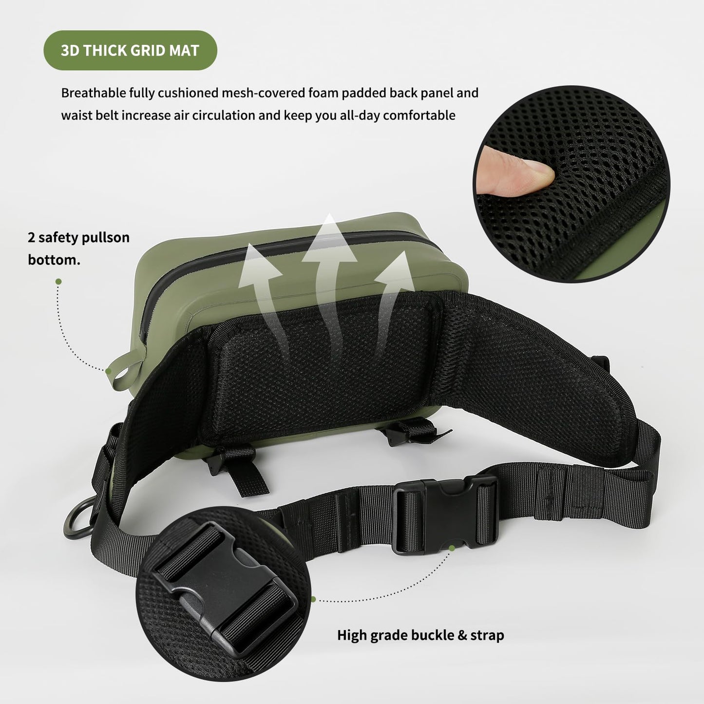 KEEFREE Waterproof Waist Bag with Fishing Rod Holder,Fishing Fanny Pack with Airtight Zipper Closure Multi-functional Lightweight Tackle Bag for Fly Fishing Outdoor Sports Camping Kayaking (Green)