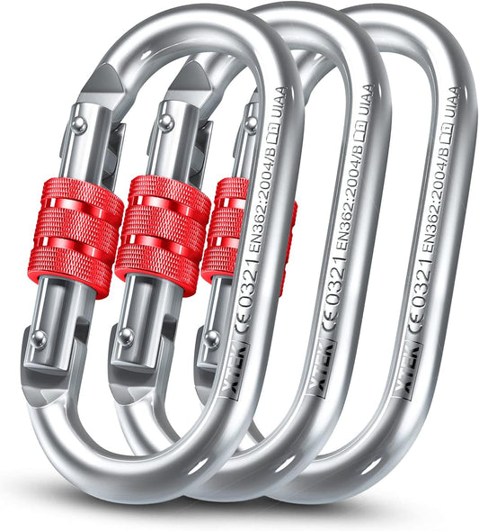 25kn Climbing Carabiner Clip - Heavy Duty O-Shape Steel Locking Caribeaner - UIAA/CE Certified Rock Climbing Gear - Strong Large Locking Oval Caribeener for Mountain Climbing