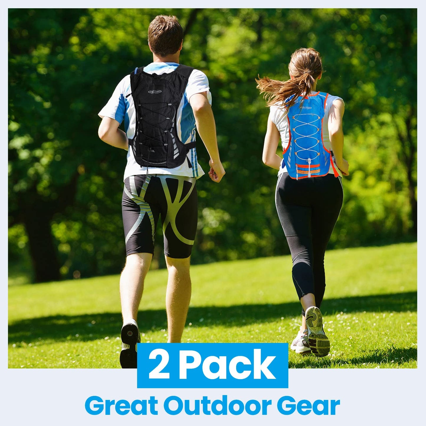 Cunno 2 Set Hydration Backpack with 2L Water Bladder, Hydration Pack with Hydration Bladder Hiking Running Cycling Biking Water Backpack Pack for Men and Women